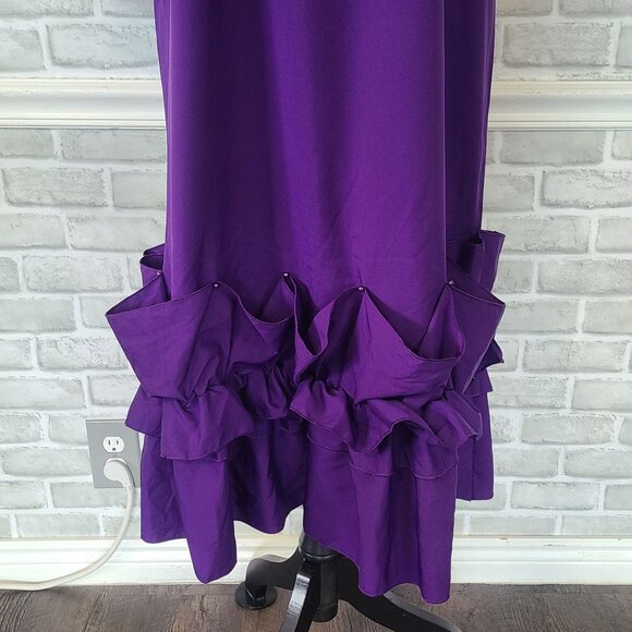 Purple Ruffled Chic Shift Dress NEW Glam Witchy Vibes Bowtie Long Sleeve Large - Picture 8 of 8